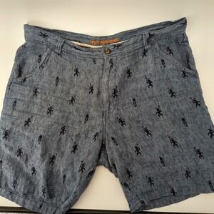 Reyn Spooner Linen Shorts Men 34 Blue Chambray Surfboard Surfer Embroidered READ